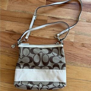 Coach Signature Canvas Crossbody Bag in Brown and Cream f13674